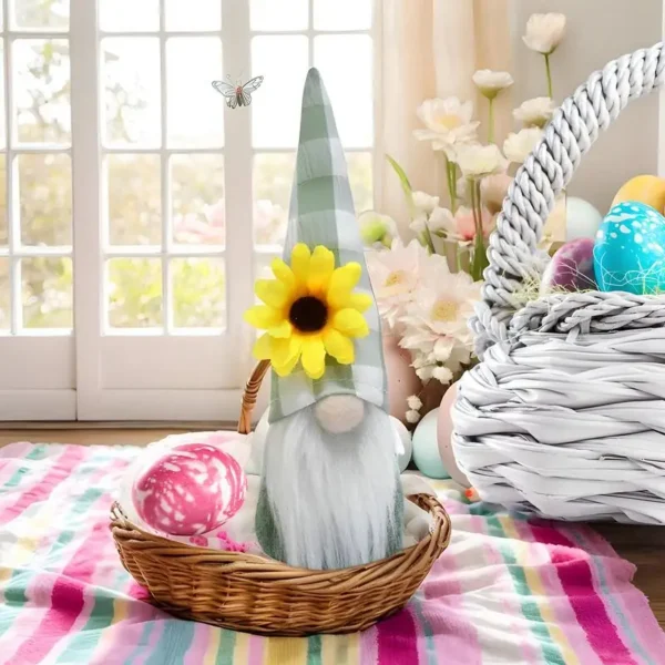 Cute Gnome Decoration Yellow Sunflower Plush Statues Handmade Weaving Faceless Ornament Desktop Decor 2025 Spring Decor - Image 3