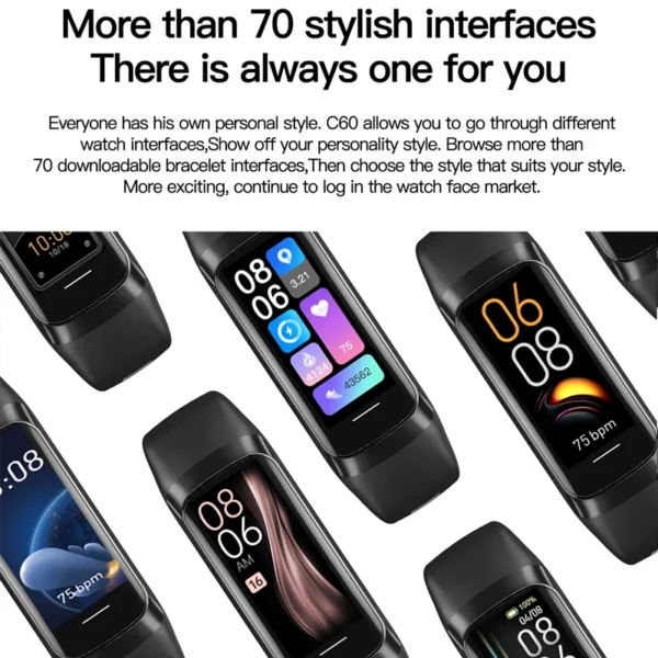 C60 Smart Bracelet Amoled Screen Heart Rate Blood Fitness Tracker SmartBand For Women Men Fashion Sport Smartwatch - Image 3