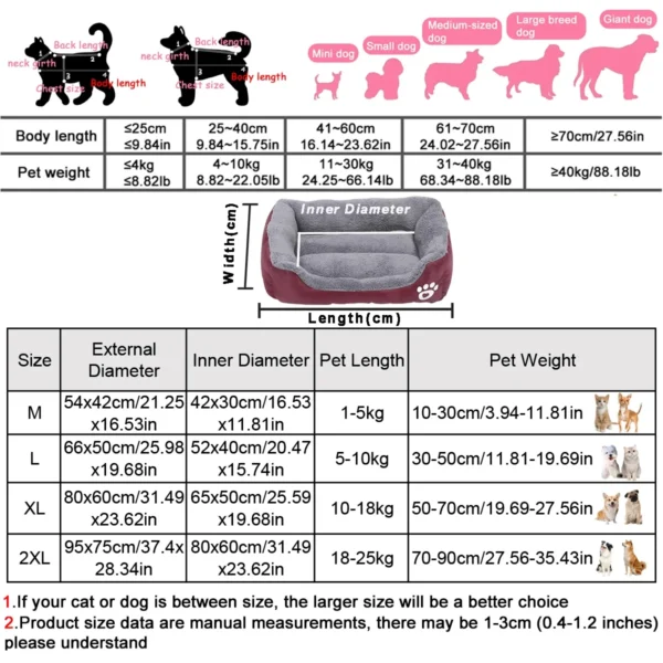 Square Large Dog Bed Soft Cat Sleeping Mat Warm Basket for Dog Waterproof Pet House for Small Dog Cushion Cat - Image 3